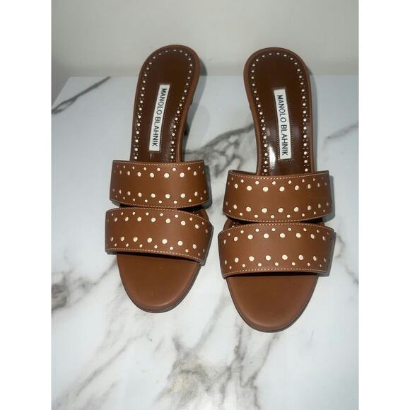 Manolo Blahnik Brown Perforated Leather Jacobro Open Toe Sandals - Size 36 - Picture 2 of 5